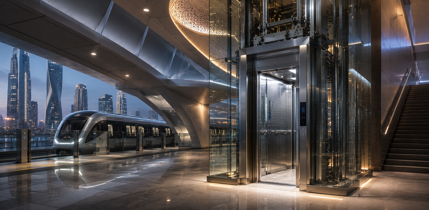 Photorealistic Riyadh Metro platform with modern train